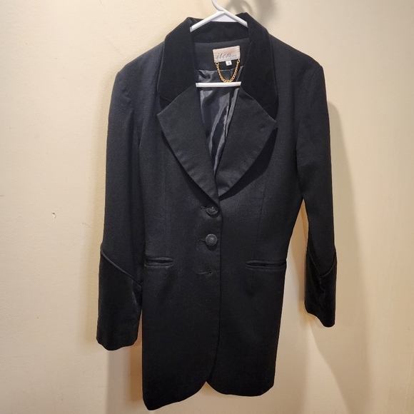 Item...  women's black long 100% worsted wool glamorous blazer jacket size 2 - Picture 2 of 14